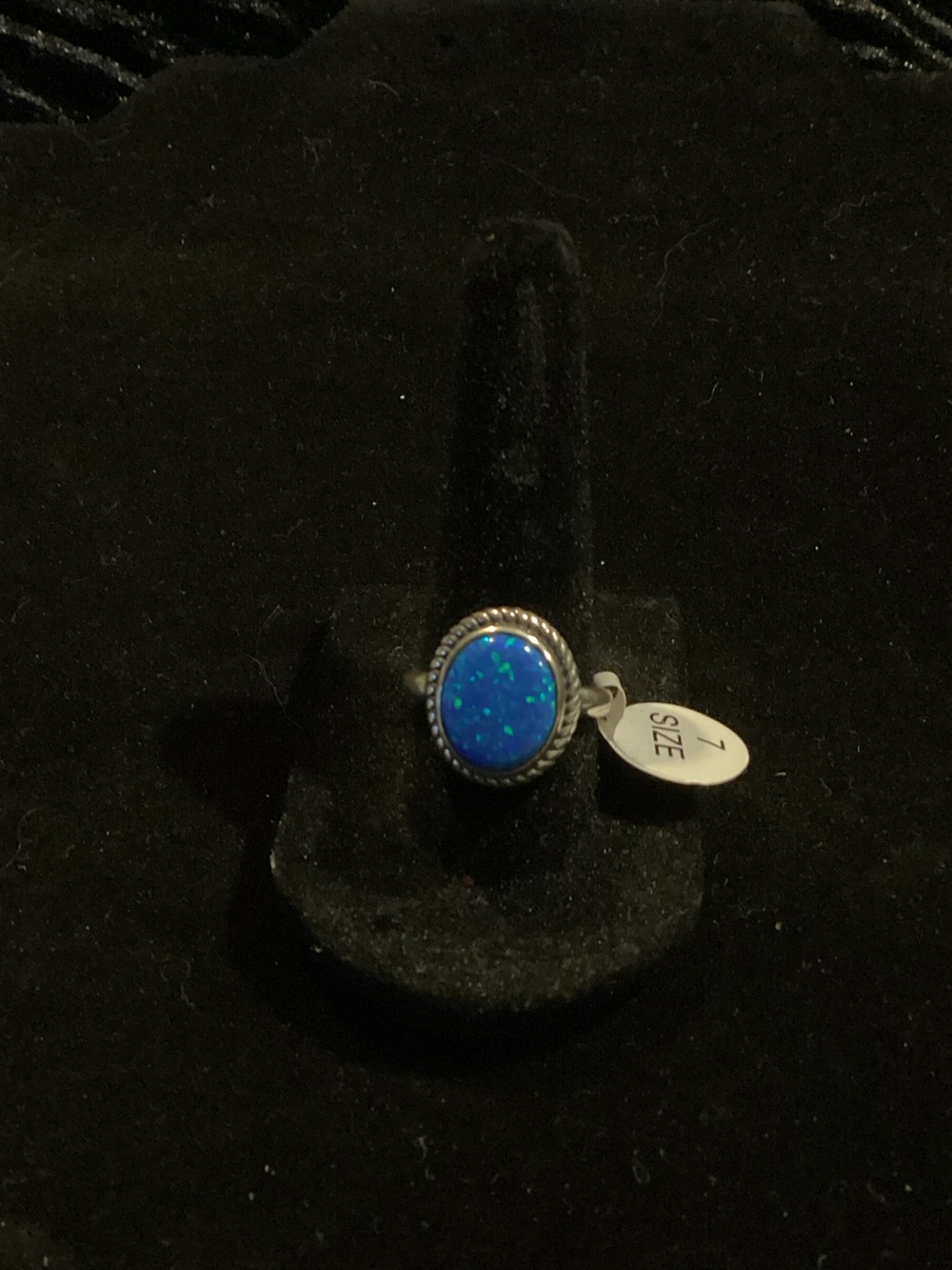 Sterling-Style Blue Opal Oval Ring - Size 7